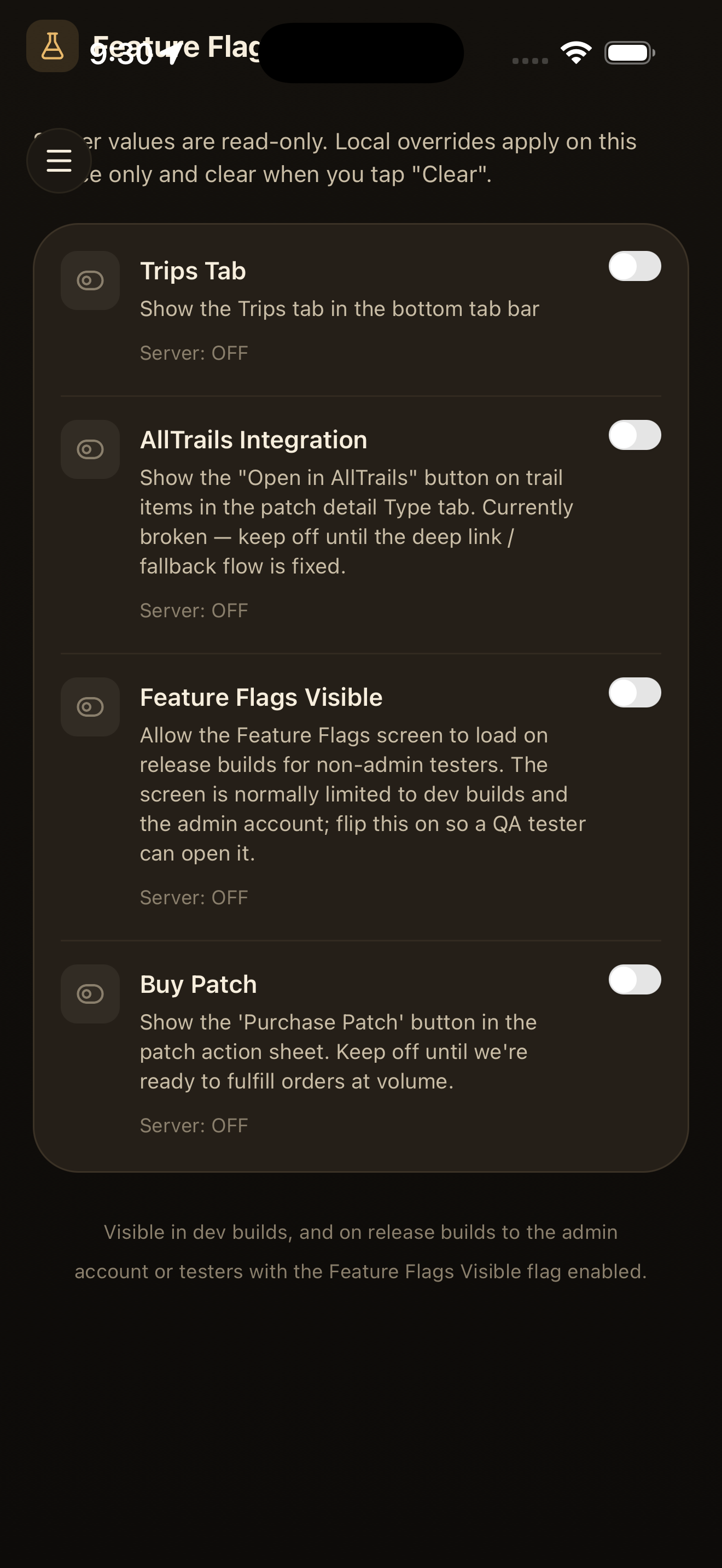 Feature flags — /(drawer)/feature-flags