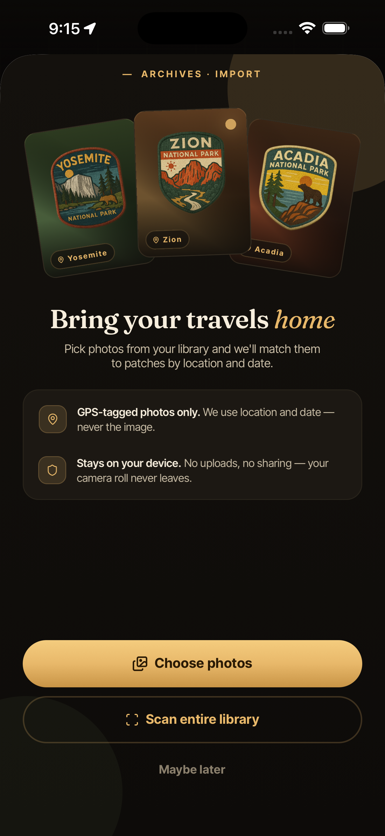 Retrace · Camera Roll Import — /import-modal